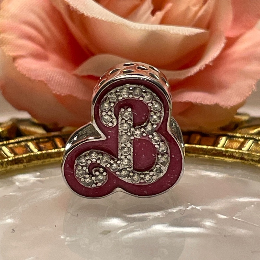 Bracelet Charm for Pandora Pink Barbie B with Rhinestones Sterling Silver - Picture 3 of 8
